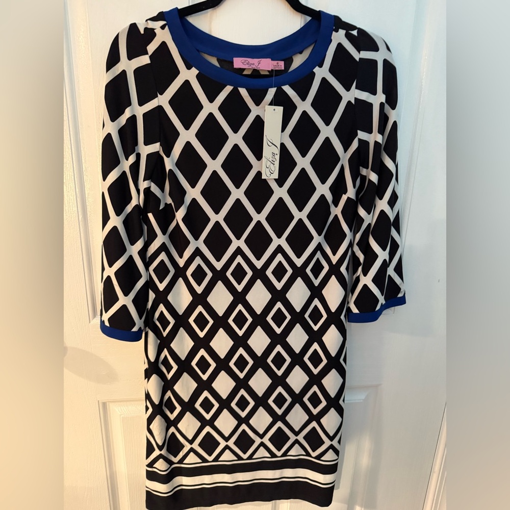 Eliza J Women's NWT Black & White Geometric 3/4 Sleeve Sheath Dress Size 6